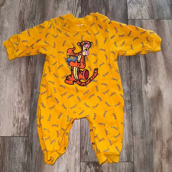 Disney Other - Vintage Disney Store Winnie The Pooh Tigger Embroider Romper Yellow 12 Months